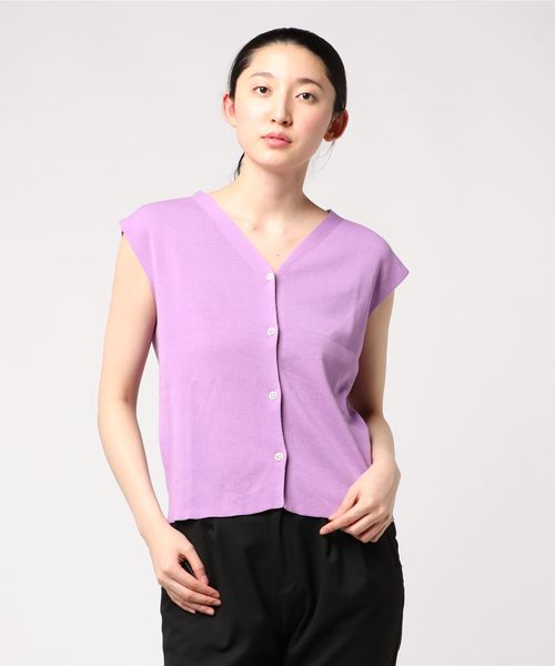 SLOBE IENA（スローブイエナ）の「総針ニュアンスフレンチカーディガン◆（カーディガン/ボレロ・レディース・ブラック/パープル/グリーン/アイボリー・FREE）」の12枚目の写真