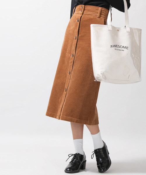 WEGO（ウィゴー）の「WEGO/コーデュロイ前ボタンナロースカート（スカート・レディース・ブラック/ブラウン/アイボリー/ライトグレー・FREE）」の4枚目の写真