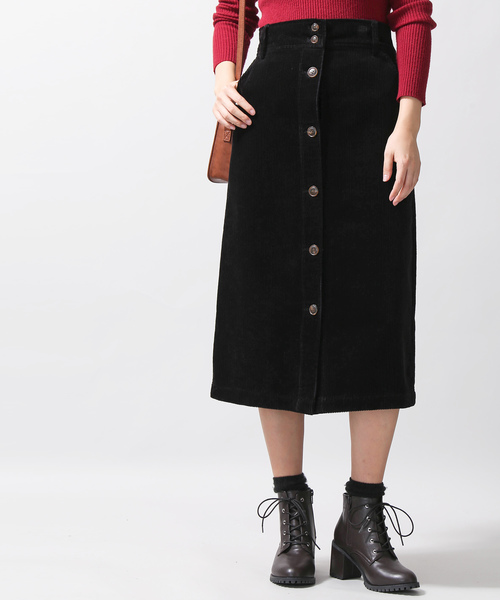 WEGO（ウィゴー）の「WEGO/コーデュロイ前ボタンナロースカート（スカート・レディース・ブラック/ブラウン/アイボリー/ライトグレー・FREE）」の2枚目の写真