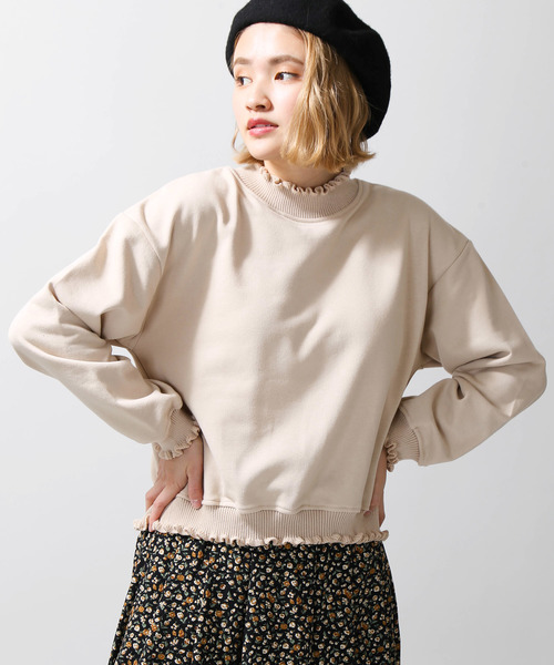 WEGO(ウィゴー)の「WEGO/フリルリブスウェット(スウェット・レディース・ベージュ/オフホワイト/サックスブルー/オレンジ・FREE)」の3枚目の写真