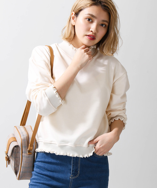 WEGO(ウィゴー)の「WEGO/フリルリブスウェット(スウェット・レディース・ベージュ/オフホワイト/サックスブルー/オレンジ・FREE)」の2枚目の写真