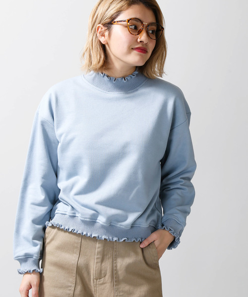 WEGO(ウィゴー)の「WEGO/フリルリブスウェット(スウェット・レディース・ベージュ/オフホワイト/サックスブルー/オレンジ・FREE)」の4枚目の写真