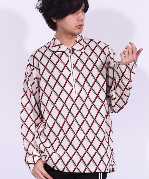 8(eight)(エイト)の「ハーフZIPシャツ 総柄 長袖(シャツ/ブラウス・メンズ・ブラック/ネイビー/ホワイト系その他/ホワイト系その他2・MEDIUM/LARGE)」の2枚目の写真