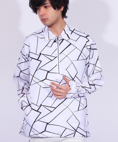 8(eight)(エイト)の「ハーフZIPシャツ 総柄 長袖(シャツ/ブラウス・メンズ・ブラック/ネイビー/ホワイト系その他/ホワイト系その他2・MEDIUM/LARGE)」の3枚目の写真