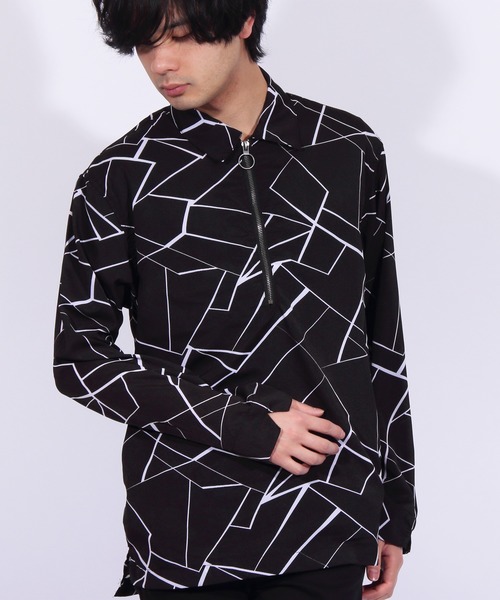 8(eight)(エイト)の「ハーフZIPシャツ 総柄 長袖(シャツ/ブラウス・メンズ・ブラック/ネイビー/ホワイト系その他/ホワイト系その他2・MEDIUM/LARGE)」の4枚目の写真