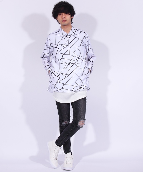 8(eight)(エイト)の「ハーフZIPシャツ 総柄 長袖(シャツ/ブラウス・メンズ・ブラック/ネイビー/ホワイト系その他/ホワイト系その他2・MEDIUM/LARGE)」の11枚目の写真