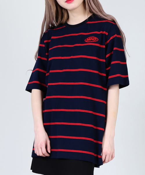 DING（ディング）の「DING/MINDボーダーTシャツ（Tシャツ/カットソー・レディース・ネイビー/グリーン/イエロー・FREE）」の3枚目の写真