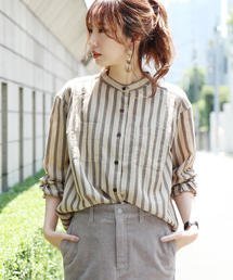 coen | アムンゼンバンドカラーストライプシャツ(シャツ/ブラウス)