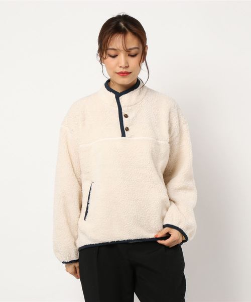 STYLEBLOCK（スタイルブロック）の「配色パイピングプルオーバーボアジャケットブルゾン（ブルゾン・レディース・ブラウン/アイボリー/キャメル/グレー・M）」の2枚目の写真