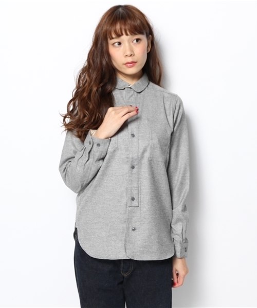 BEAMS BOY（ビームスボーイ）の「BEAMS BOY / フラノ 超チビラウンド襟 シャツ（シャツ/ブラウス・レディース・レッド系その他/ネイビー/グレー/ライトブラウン・ONE SIZE）」の2枚目の写真