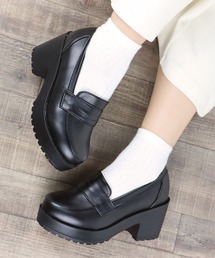 Liberty Doll / 厚底コインローファー レディース 7.5cmチャンキーヒール プラットフォーム 美脚 韓国ファッション 通勤 通学(3023-SA)