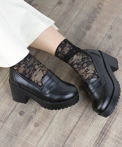 LibertyDoll（リバティードール）の「Liberty Doll / 7.5cmチャンキーヒール厚底コインローファー(3023-SA)　ボリュームソール（ローファー・レディース・ブラック/ブラック系その他/ダークブラウン/アイボリー/グレイッシュベージュ・S/M/L/LL/SS）」の11枚目の写真