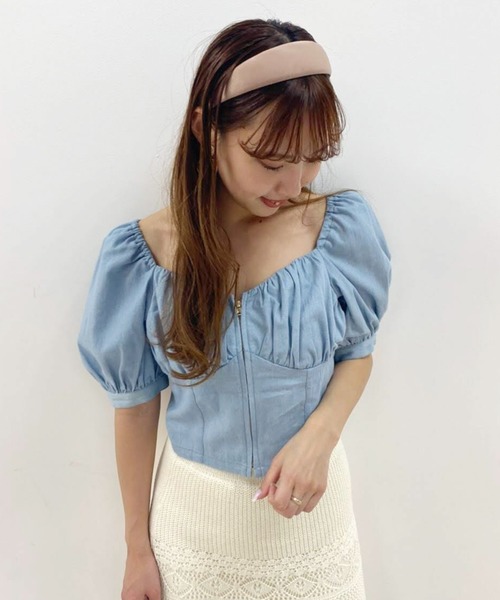 one after another NICE CLAUP(ワンアフターアナザーナイスクラップ)の「パフスリーブショートブラウス(シャツ/ブラウス・レディース・ネイビー/サックスブルー/オフホワイト・FREE)」の13枚目の写真