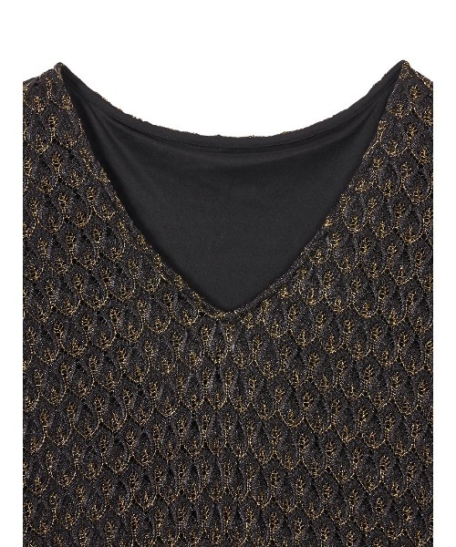 新品タグ付　アメリ　MEDI 2WAY SHINE LACE LONG TOP セール】MEDI 2WAY SHINE LACE LONG TOP（シャツ/ブラウス