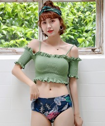 TeddyShop | レディース水着 オフショル風2WAYシャーリングフリルビキニ 2点セット(水着)