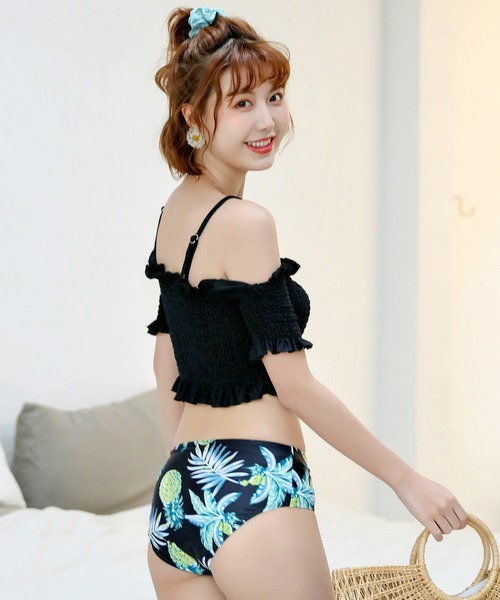 TeddyShop（テディショップ）の「レディース水着 オフショル風2WAYシャーリングフリルビキニ 2点セット（水着・レディース・ブルーグレー/ブラックミックス/ダークネイビー/グリーン/ブラック/ブラウン系その他/ネイビー/ブラウン/ブラック系その他・S/L/M/XL）」の19枚目の写真