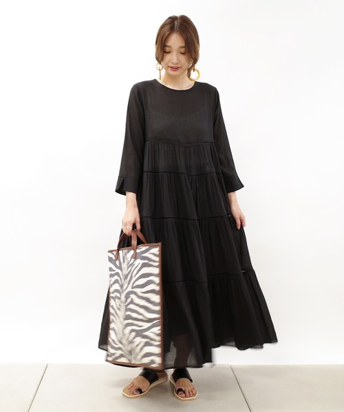 DouDou（ドゥドゥ）の「ハシゴレース2WAYワンピース（ワンピース・レディース・ブラック/カーキ・FREE）」の4枚目の写真