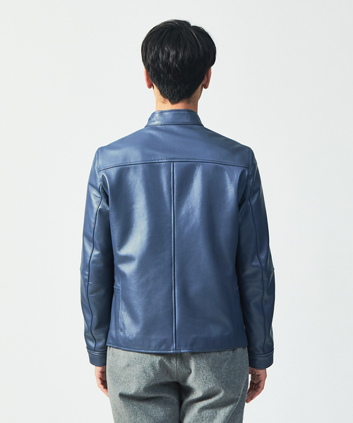 ABAHOUSE（アバハウス）の「ラムレザー スタンドカラー ブルゾン（ライダースジャケット・メンズ・グレイッシュブルー/ブラック/グレイッシュベージュ・44/46/48）」の6枚目の写真