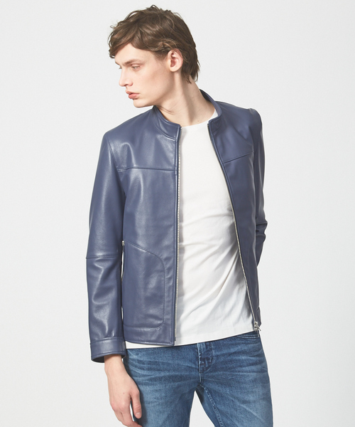 ABAHOUSE（アバハウス）の「ラムレザー スタンドカラー ブルゾン（ライダースジャケット・メンズ・グレイッシュブルー/ブラック/グレイッシュベージュ・44/46/48）」の12枚目の写真