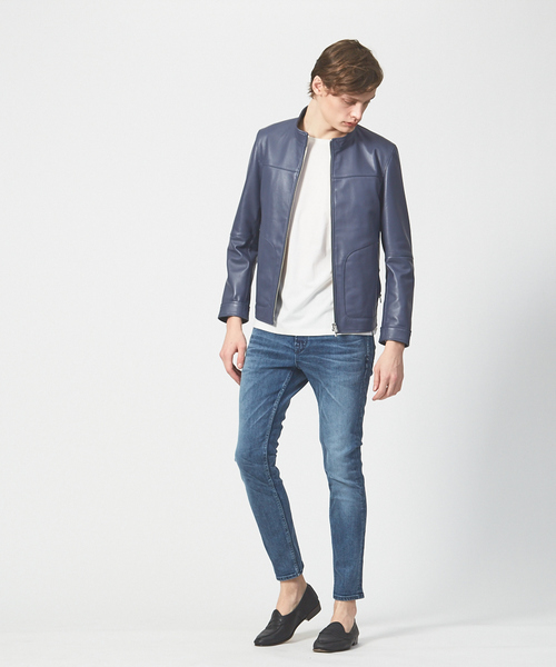 ABAHOUSE（アバハウス）の「ラムレザー スタンドカラー ブルゾン（ライダースジャケット・メンズ・グレイッシュブルー/ブラック/グレイッシュベージュ・44/46/48）」の13枚目の写真