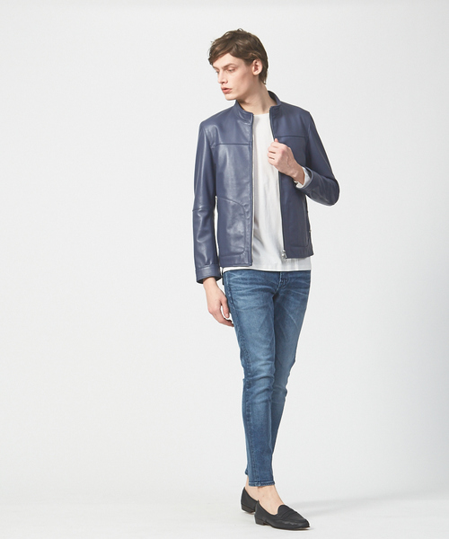 ABAHOUSE（アバハウス）の「ラムレザー スタンドカラー ブルゾン（ライダースジャケット・メンズ・グレイッシュブルー/ブラック/グレイッシュベージュ・44/46/48）」の14枚目の写真