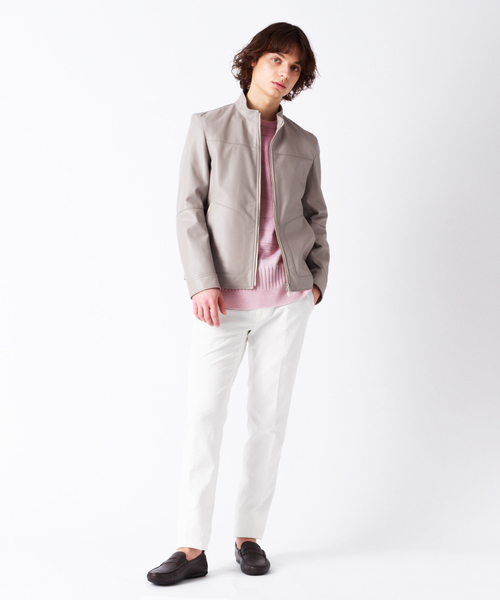 ABAHOUSE（アバハウス）の「ラムレザー スタンドカラー ブルゾン（ライダースジャケット・メンズ・グレイッシュブルー/ブラック/グレイッシュベージュ・44/46/48）」の17枚目の写真