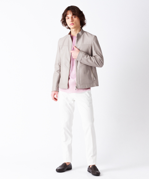 ABAHOUSE（アバハウス）の「ラムレザー スタンドカラー ブルゾン（ライダースジャケット・メンズ・グレイッシュブルー/ブラック/グレイッシュベージュ・44/46/48）」の18枚目の写真