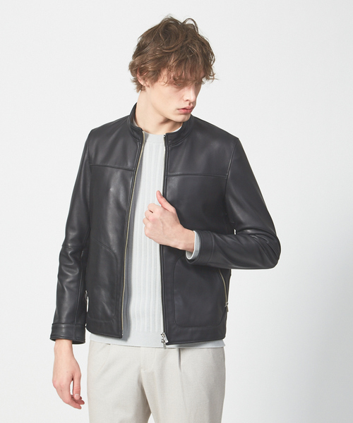 ABAHOUSE（アバハウス）の「ラムレザー スタンドカラー ブルゾン（ライダースジャケット・メンズ・グレイッシュブルー/ブラック/グレイッシュベージュ・44/46/48）」の22枚目の写真