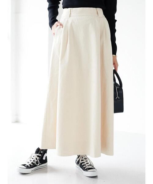 CRAFT STANDARD BOUTIQUE（クラフトスタンダードブティック）の「ツイルフレアフロントタックロングスカート　●＊（スカート・レディース・ベージュ/ネイビー/カーキ/アイボリー・L/M）」の12枚目の写真