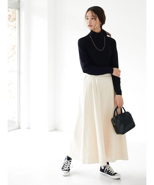 CRAFT STANDARD BOUTIQUE（クラフトスタンダードブティック）の「ツイルフレアフロントタックロングスカート　●＊（スカート・レディース・ベージュ/ネイビー/カーキ/アイボリー・L/M）」の16枚目の写真