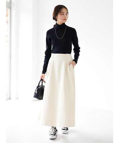 CRAFT STANDARD BOUTIQUE（クラフトスタンダードブティック）の「ツイルフレアフロントタックロングスカート　●＊（スカート・レディース・ベージュ/ネイビー/カーキ/アイボリー・L/M）」の17枚目の写真