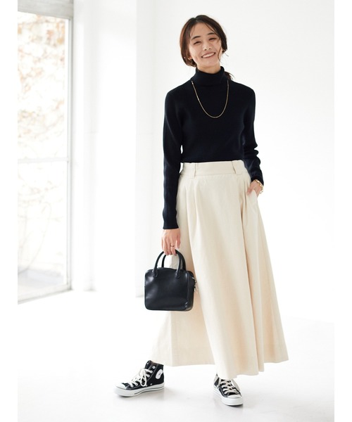 CRAFT STANDARD BOUTIQUE（クラフトスタンダードブティック）の「ツイルフレアフロントタックロングスカート　●＊（スカート・レディース・ベージュ/ネイビー/カーキ/アイボリー・L/M）」の7枚目の写真