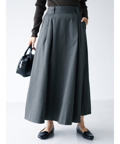 CRAFT STANDARD BOUTIQUE（クラフトスタンダードブティック）の「ツイルフレアフロントタックロングスカート　●＊（スカート・レディース・ベージュ/ネイビー/カーキ/アイボリー・L/M）」の8枚目の写真