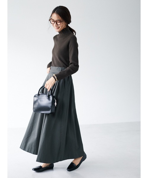 CRAFT STANDARD BOUTIQUE（クラフトスタンダードブティック）の「ツイルフレアフロントタックロングスカート　●＊（スカート・レディース・ベージュ/ネイビー/カーキ/アイボリー・L/M）」の9枚目の写真