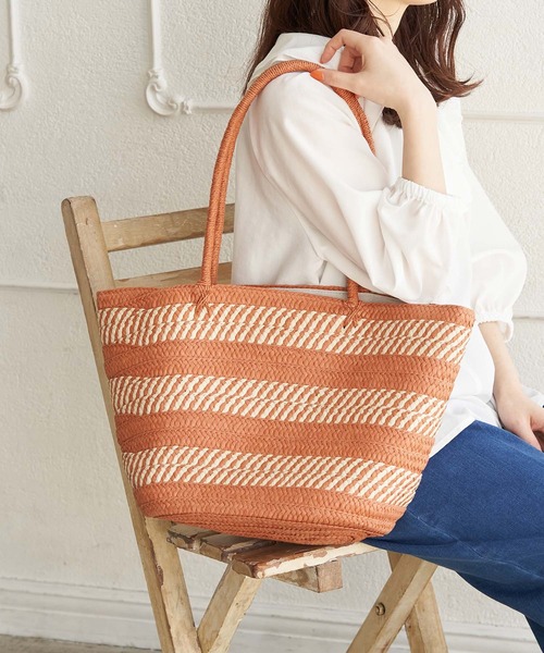 ROPE' PICNIC(ロペピクニック)の「ツートンブレード巾着付バスケット(トートバッグ・レディース・ネイビー/オレンジ/イエロー系その他・FREE)」の1枚目の写真