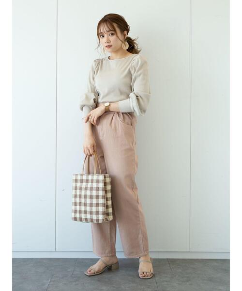 earth music&ecology（アースミュージックアンドエコロジー）の「チェーン柄リブパワーショルダープルオーバー ＊（Tシャツ/カットソー・レディース・オフホワイト/ピンクベージュ/ライトベージュ/ブラック・FREE）」の20枚目の写真