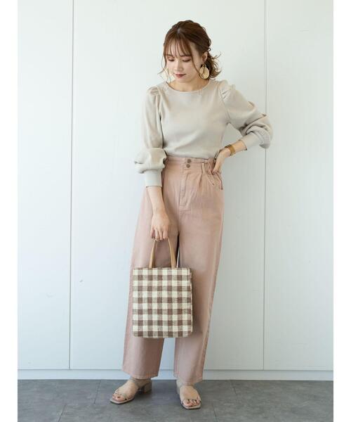 earth music&ecology（アースミュージックアンドエコロジー）の「チェーン柄リブパワーショルダープルオーバー ＊（Tシャツ/カットソー・レディース・オフホワイト/ピンクベージュ/ライトベージュ/ブラック・FREE）」の21枚目の写真