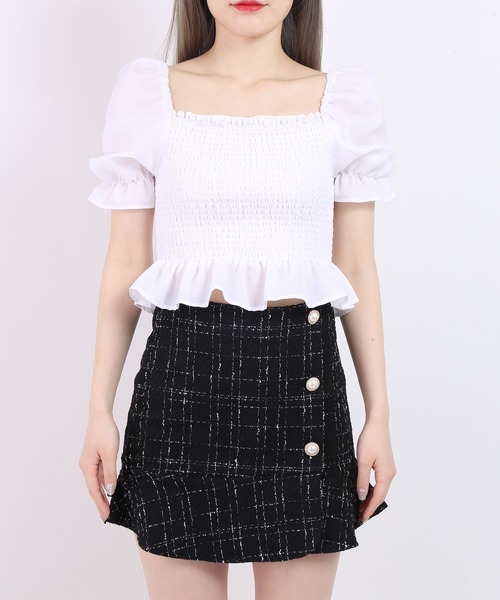 WC(ダブル シー)の「シャーリング半袖ブラウス(シャツ/ブラウス・レディース・ホワイト/ブラック・FREE)」の12枚目の写真