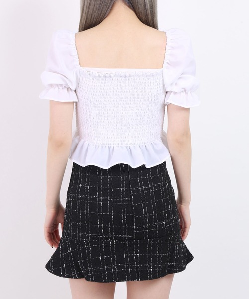 WC(ダブル シー)の「シャーリング半袖ブラウス(シャツ/ブラウス・レディース・ホワイト/ブラック・FREE)」の10枚目の写真