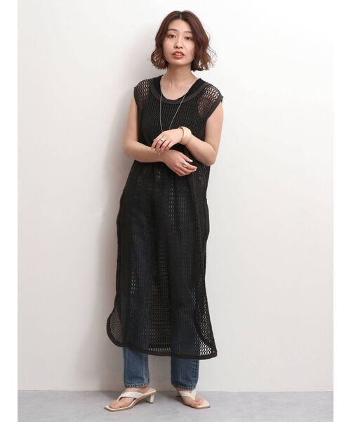 Ungrid(アングリッド)の「ノースリネットワンピース(ワンピース・レディース・チャコールグレー/アイボリー・FREE)」の9枚目の写真