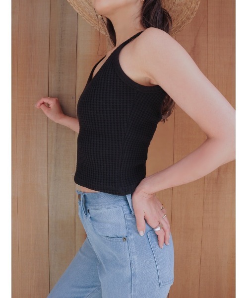 TRUNC（トランクエイティーエイト）の「Rough Waffle Camisole（キャミソール・レディース・アイボリー/ブラック/チャコールグレー・FREE）」の5枚目の写真