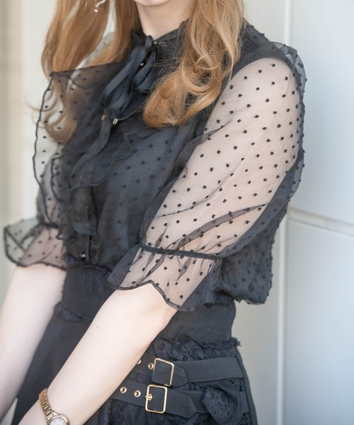 ROJITA（ロジータ）の「前立てラッフルシアードットブラウス（シャツ/ブラウス・レディース・ホワイト/ブラック/ピンク・FREE）」の3枚目の写真