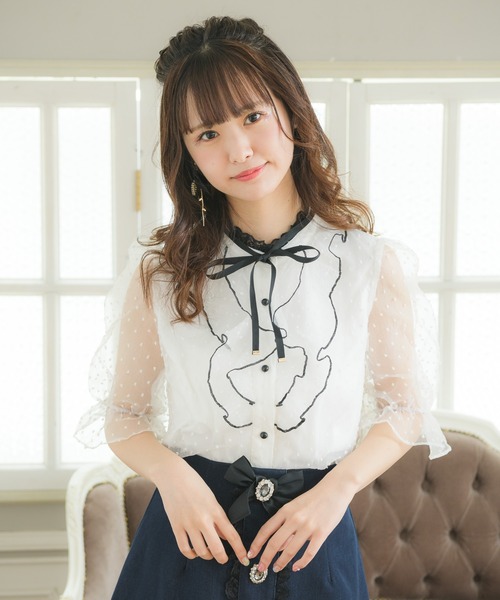 ROJITA（ロジータ）の「前立てラッフルシアードットブラウス（シャツ/ブラウス・レディース・ホワイト/ブラック/ピンク・FREE）」の7枚目の写真