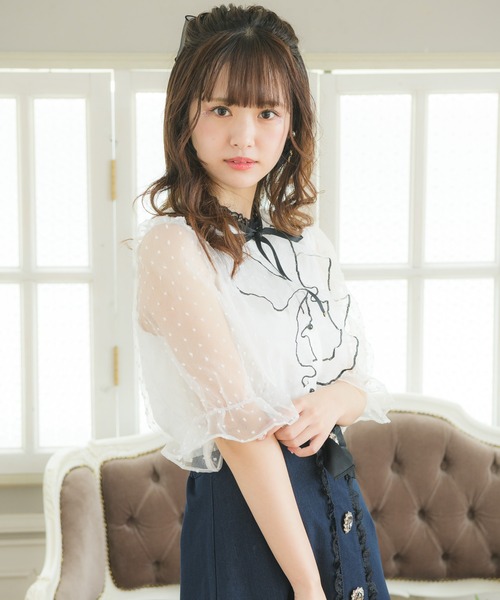 ROJITA（ロジータ）の「前立てラッフルシアードットブラウス（シャツ/ブラウス・レディース・ホワイト/ブラック/ピンク・FREE）」の4枚目の写真