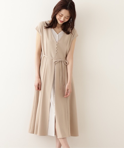 BASICS ワンピース カラー:light beige セール】【低身長向けサイズあり】シャーリングレイヤード風