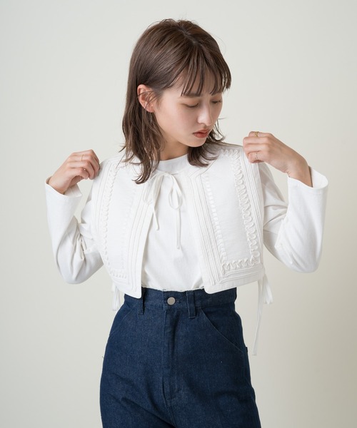 Kastane（カスタネ）の「コード刺繍フラップベスト（ベスト・レディース・ブラック/オフホワイト・FREE）」の5枚目の写真