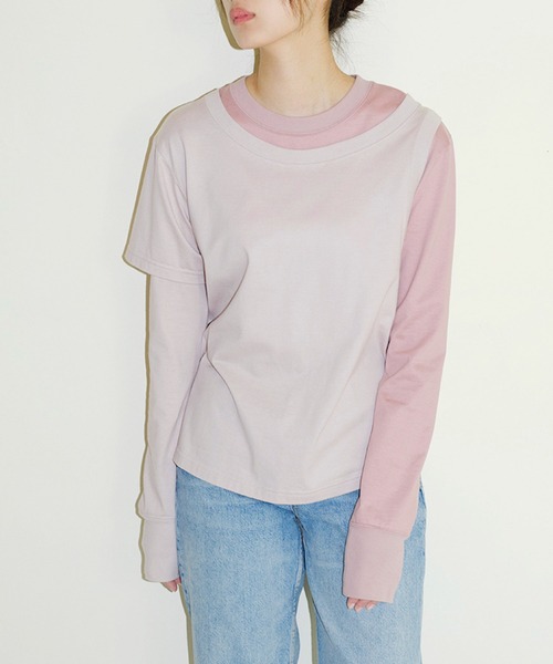 G.V.G.V.（ジーヴィージーヴィー）の「REDYING DOUBLE BODY L/S TEE（Tシャツ/カットソー・レディース・ライトパープル/ワイン・ONE SIZE）」の2枚目の写真