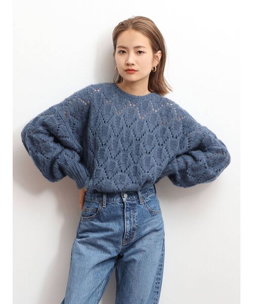 Ungrid（アングリッド）の「透かし編みルーズニット（ニット/セーター・レディース・ベージュ/ブルー/オレンジ・FREE）」の4枚目の写真