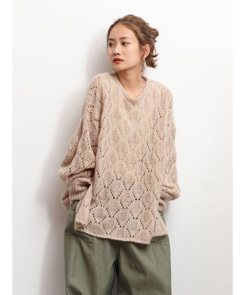 Ungrid（アングリッド）の「透かし編みルーズニット（ニット/セーター・レディース・ベージュ/ブルー/オレンジ・FREE）」の7枚目の写真