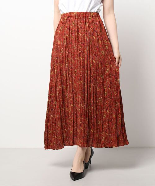 Lugnoncure（ルノンキュール）の「レトロ花柄ランダムプリーツスカート（スカート・レディース・ネイビー/オレンジ/グリーン・ﾌﾘ-）」の5枚目の写真